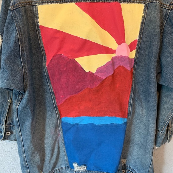 Highway Jeans Denim Jacket Painted & Distressed L - Picture 14 of 16